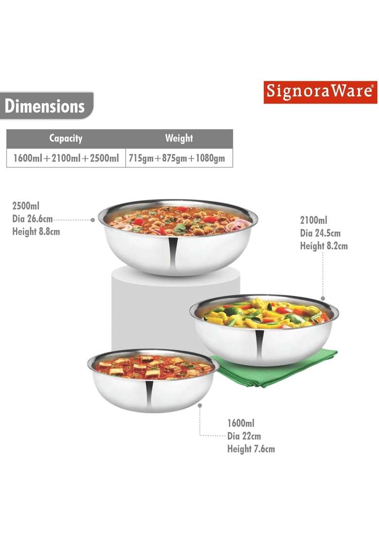 SIGNORA WARE Signoraware Artista Tri-Ply Stainless Steel Shallow Tasla Deep Pan Set | 1.6 L | 1.7 Qt | Induction Compatible - Indya