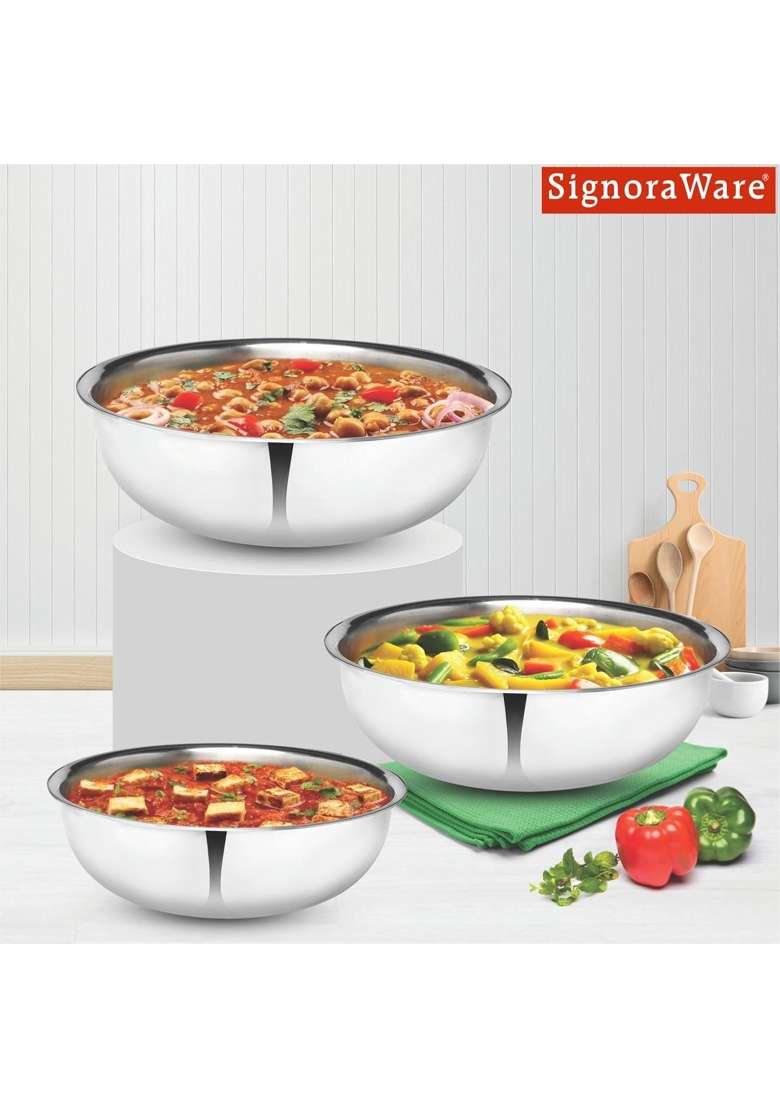 SIGNORA WARE Signoraware Artista Tri-Ply Stainless Steel Shallow Tasla Deep Pan Set | 1.6 L | 1.7 Qt | Induction Compatible - Indya