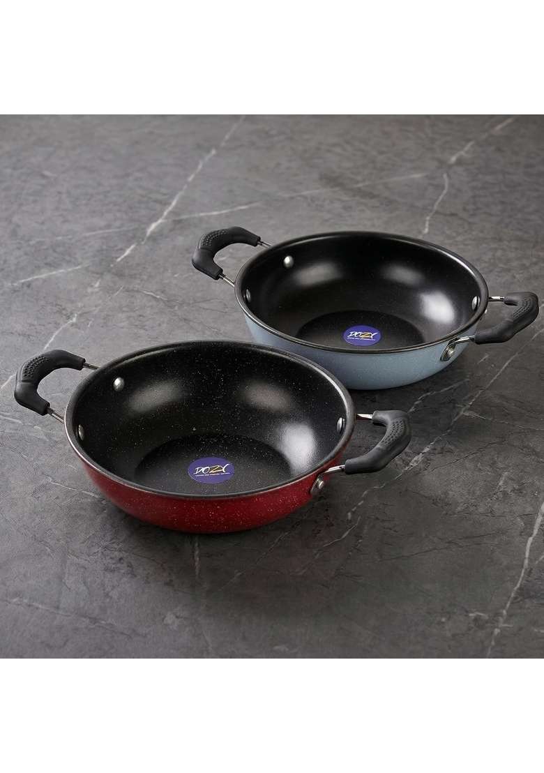 DOZY Non-Stick Premium Kadhai Wok Combo Set | 22 cm | 8.7 Inch | Induction Compatible - Indya
