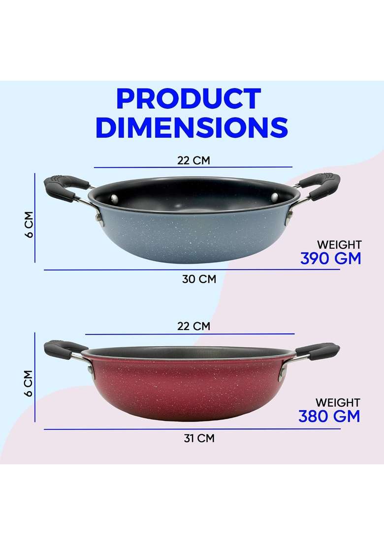 DOZY Non-Stick Premium Kadhai Wok Combo Set | 22 cm | 8.7 Inch | Induction Compatible - Indya