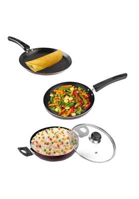 Vinod Supreme Aluminium Non Stick Cookware | 2.5 L | 2.6 Qt | 22 cm | 8.7 Inch | 3-Piece Set | Induction Compatible | With Lid