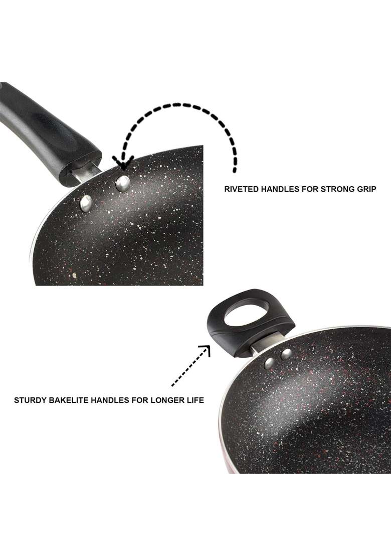 Vinod Supreme Aluminium Non Stick Cookware | 2.5 L | 2.6 Qt | 22 cm | 8.7 Inch | 3-Piece Set | Induction Compatible | With Lid - Indya