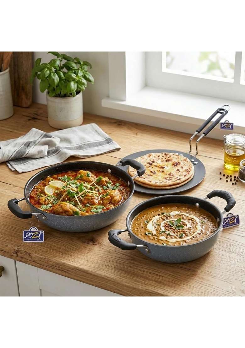 DOZY Iron-Rich Nonstick 3-Piece Cookware Combo | Induction Compatible - Indya