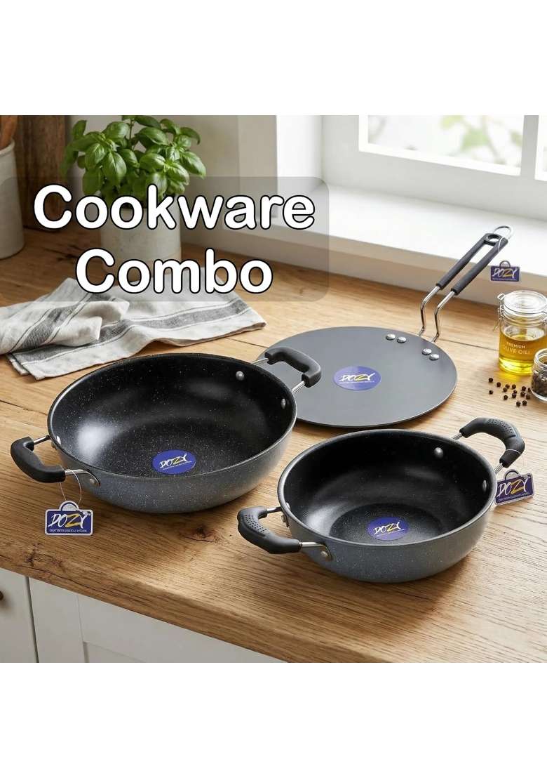 DOZY Iron-Rich Nonstick 3-Piece Cookware Combo | Induction Compatible - Indya