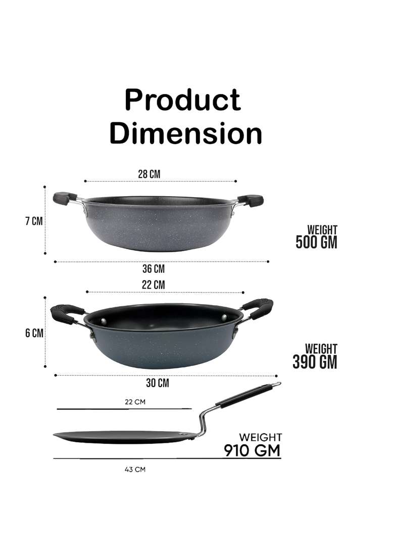 DOZY Iron-Rich Nonstick 3-Piece Cookware Combo | Induction Compatible - Indya