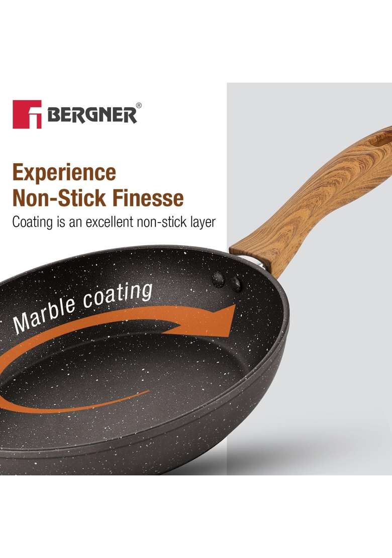 BERGNER Ivory Black Granite Non-Stick Cookware Set | 2.5 L | 2.6 Qt | 24 cm | 9.4 Inch | 4-Piece Set | Induction Compatible | PFOA Free | With Lid - Indya