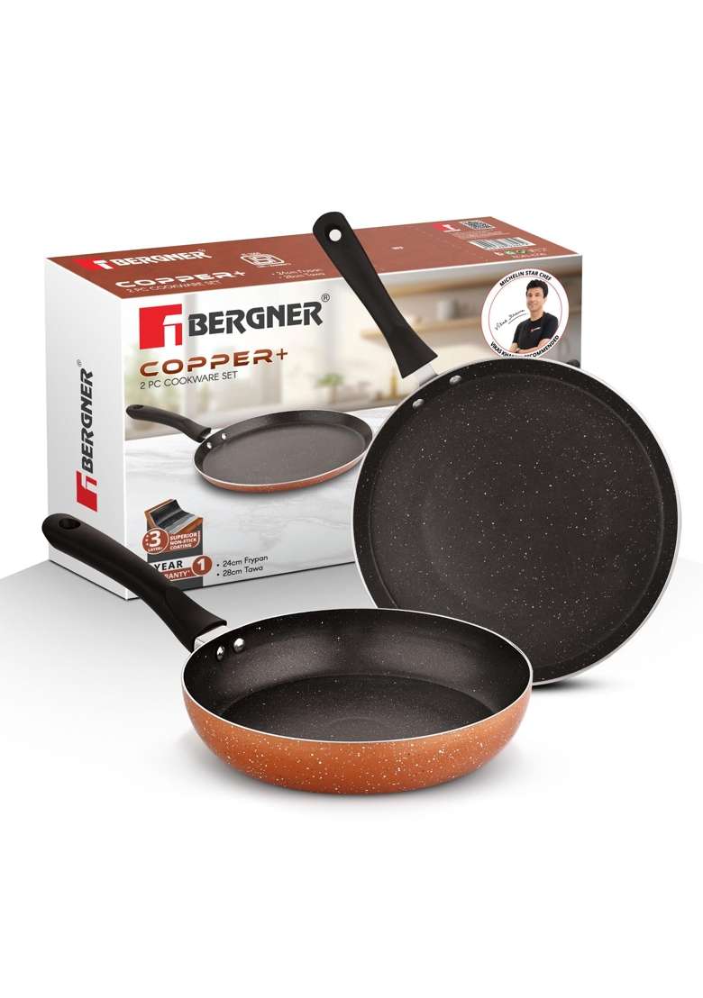 BERGNER Copper Non Stick Cookware Set | 1.5 L | 1.6 Qt | 24 cm | 9.4 Inch | 2-Piece Set | Induction Compatible | PFOA Free - Indya