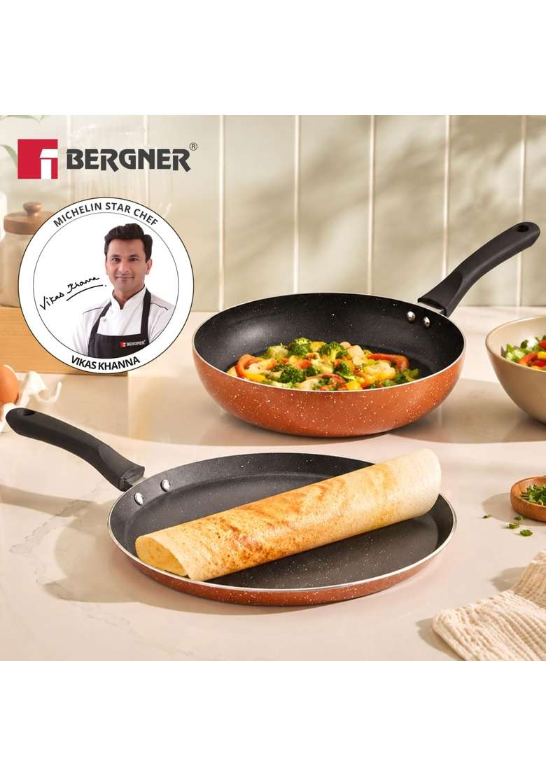 BERGNER Copper Non Stick Cookware Set | 1.5 L | 1.6 Qt | 24 cm | 9.4 Inch | 2-Piece Set | Induction Compatible | PFOA Free - Indya
