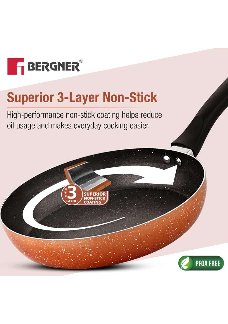 BERGNER Copper Non Stick Cookware Set | 1.5 L | 1.6 Qt | 24 cm | 9.4 Inch | 2-Piece Set | Induction Compatible | PFOA Free - Indya