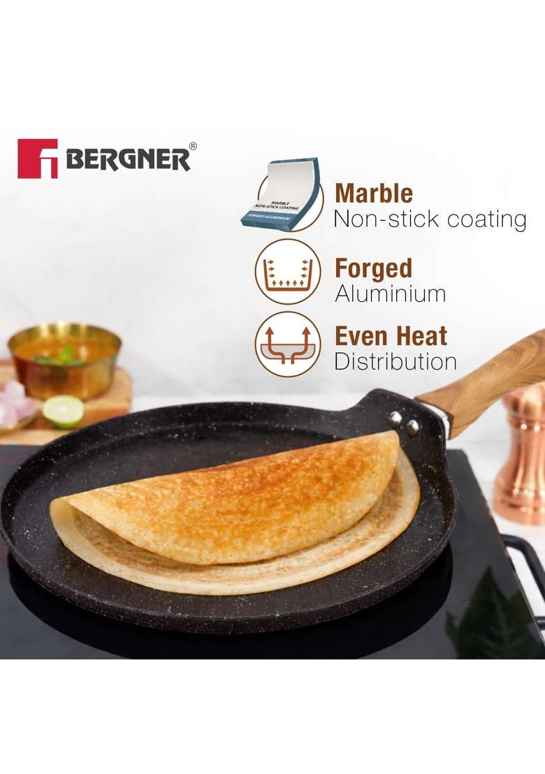 BERGNER Ivory Black Granite Cookware Set | 2.5 L | 2.6 Qt | 24 cm | 9.4 Inch | 3-Piece Set | Induction Compatible | Non-Stick | With Lid - Indya