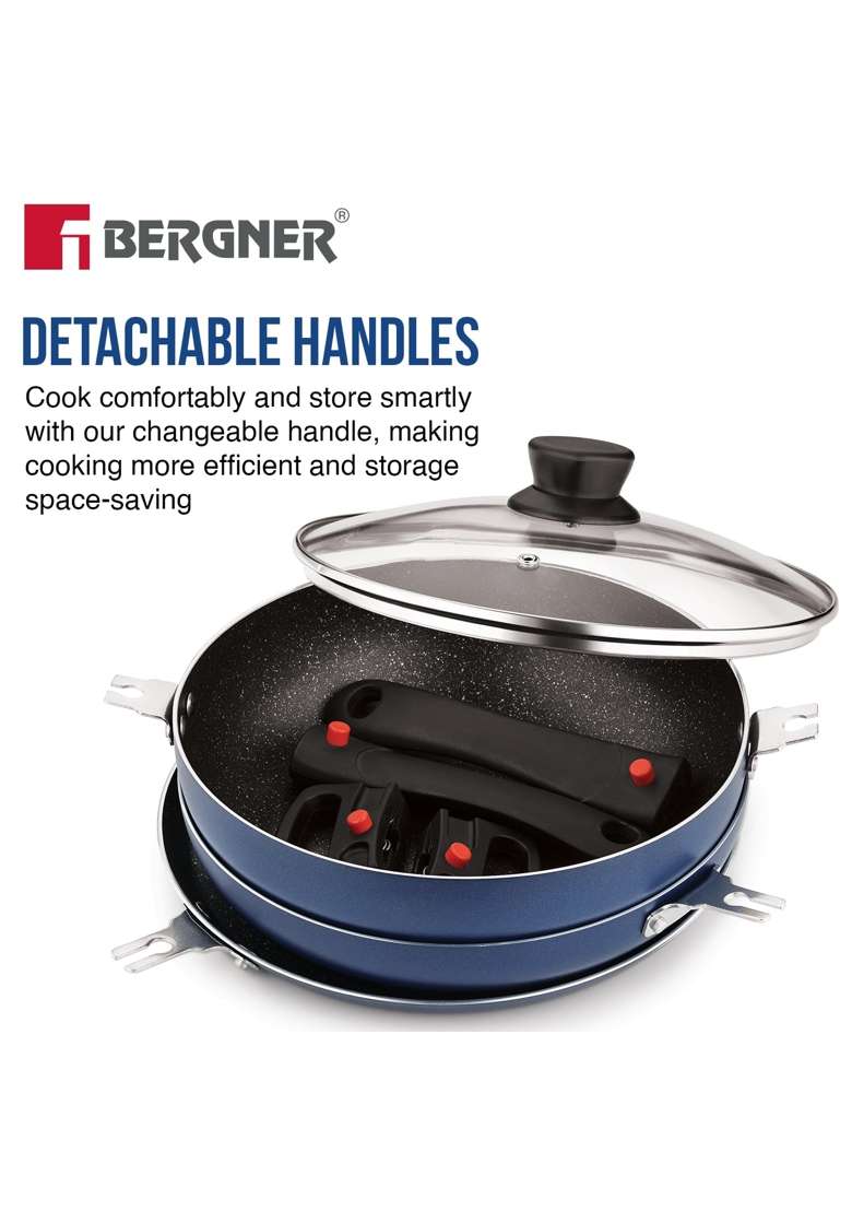 BERGNER Sherry Plus 5-Layer Non-Stick Coating Cookware Set with Induction Bottom | 2.5 L | 2.6 Qt | 24 cm | 9.4 Inch | 6-Piece Set | With Lid - Indya