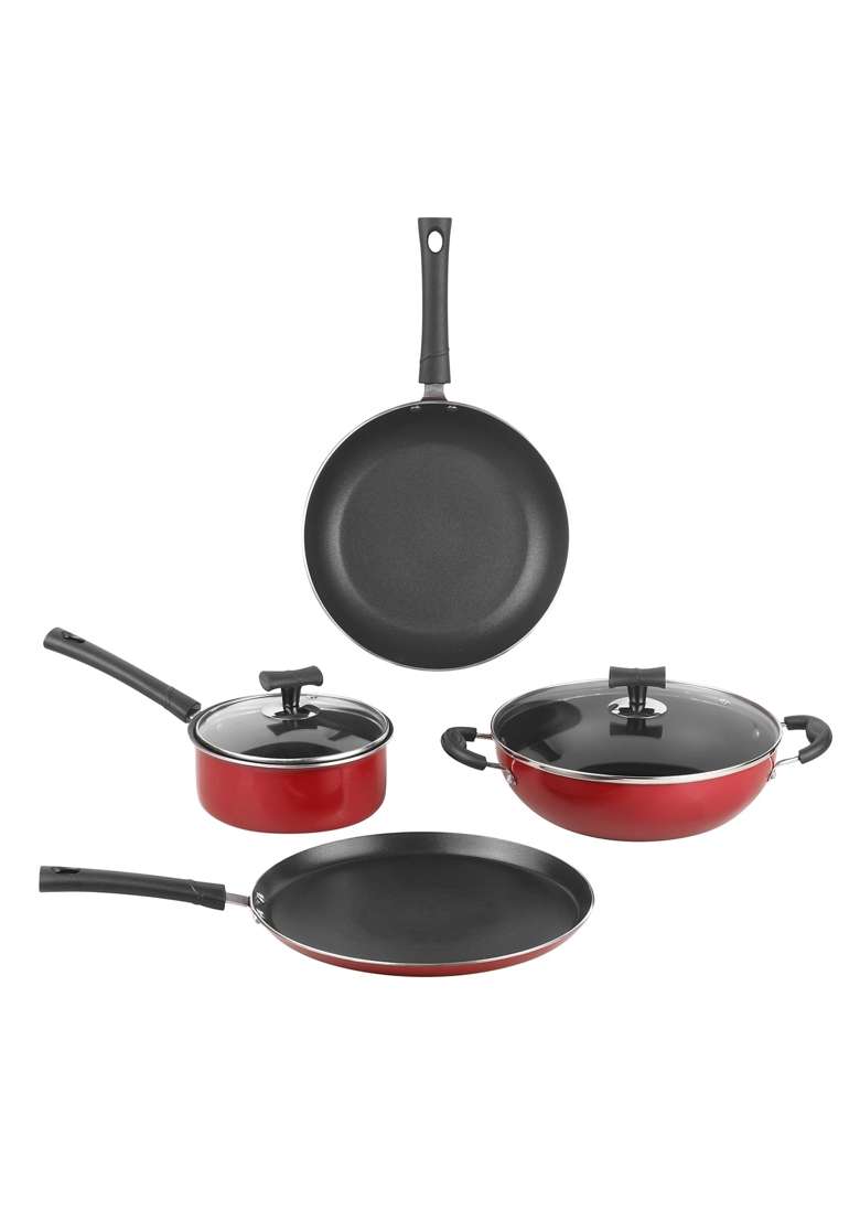 Vinod Popular Aluminium Non Stick Cookware | 2.5 L | 2.6 Qt | 24 cm | 9.4 Inch | 4-Piece Set | Induction Compatible - Indya