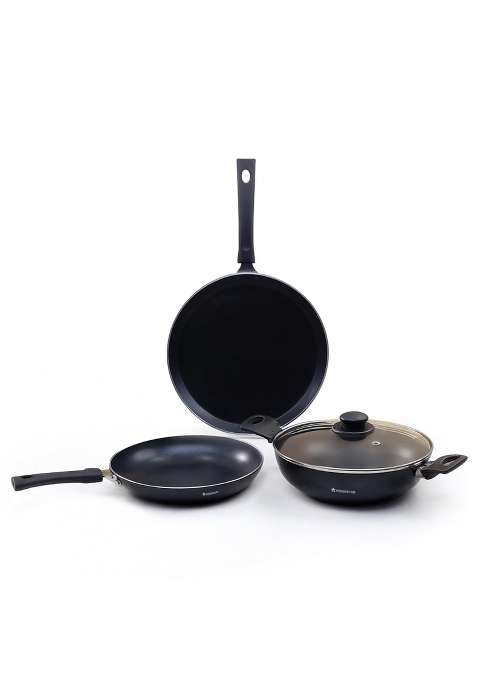 Wonderchef Valencia Non-Stick Cookware Set for Kitchen | 24 cm | 9.4 Inch | Pack of 4 | Induction Compatible | PFOA Free | Non-Toxic | With Lid