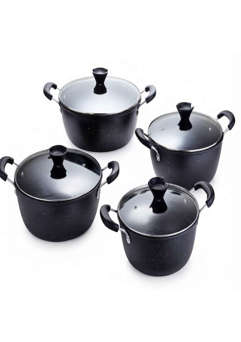 Drumstone 4-Piece Non-Stick Cookware Set with Glass Lids | With Lid - Indya