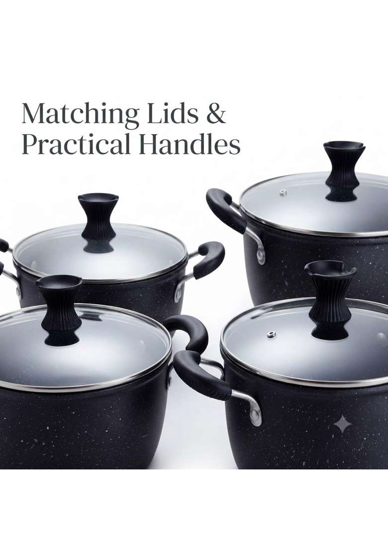 Drumstone 4-Piece Non-Stick Cookware Set with Glass Lids | With Lid - Indya