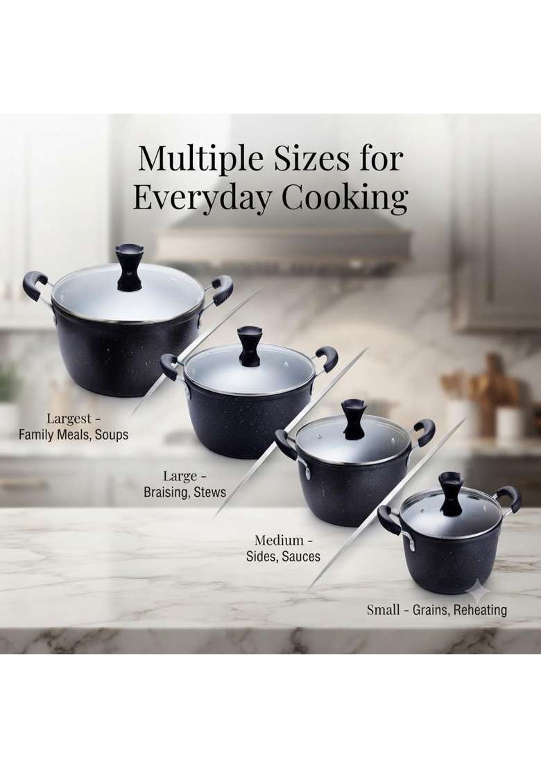 Drumstone 4-Piece Non-Stick Cookware Set with Glass Lids | With Lid - Indya