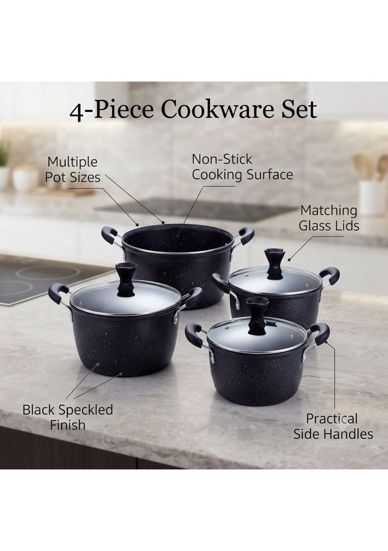 Drumstone 4-Piece Non-Stick Cookware Set with Glass Lids | With Lid - Indya
