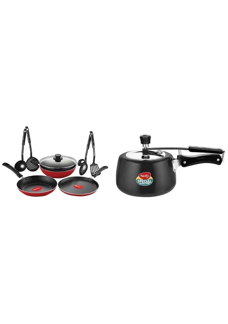 Pigeon By Stovekraft Hard Anodised Aluminium Inner Lid Cooker | 3 L | 3.2 Qt | 8-Piece Set | Induction Compatible | Non-Stick - Indya