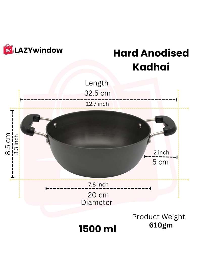 LAZYwindow Hard Anodised Cookware Set | 1.5 L | 1.6 Qt | Pack of 2 - Indya