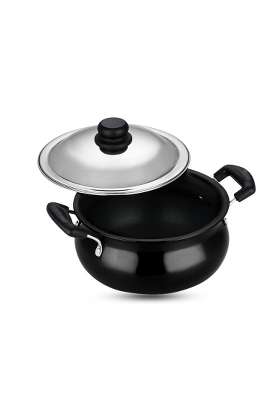 Vinod Black Pearl Hard Anodised Non Stick Handi with Lid | 2 L | 2.1 Qt | Non-Toxic