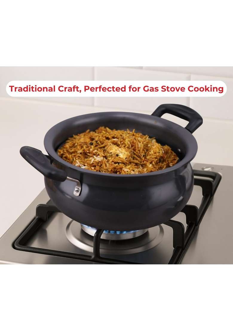 Vinod Black Pearl Hard Anodised Non Stick Handi with Lid | 2 L | 2.1 Qt | Non-Toxic - Indya