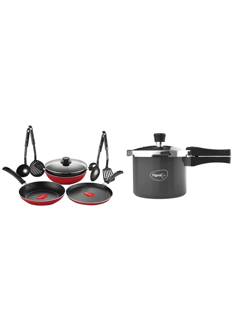 Pigeon Mio Nonstick Aluminium Cookware Gift Set | 3 L | 3.2 Qt | 8-Piece Set | Induction Compatible - Indya