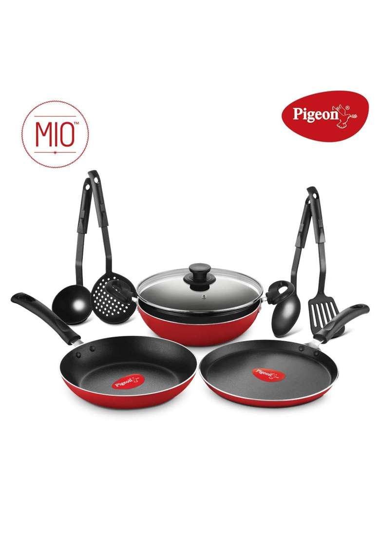 Pigeon Mio Nonstick Aluminium Cookware Gift Set | 3 L | 3.2 Qt | 8-Piece Set | Induction Compatible - Indya