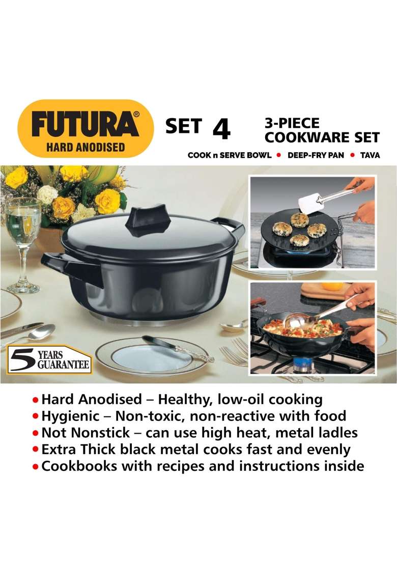Hawkins Futura Hard Anodised Cookware | 3 L | 3.2 Qt | 4-Piece Set - Indya