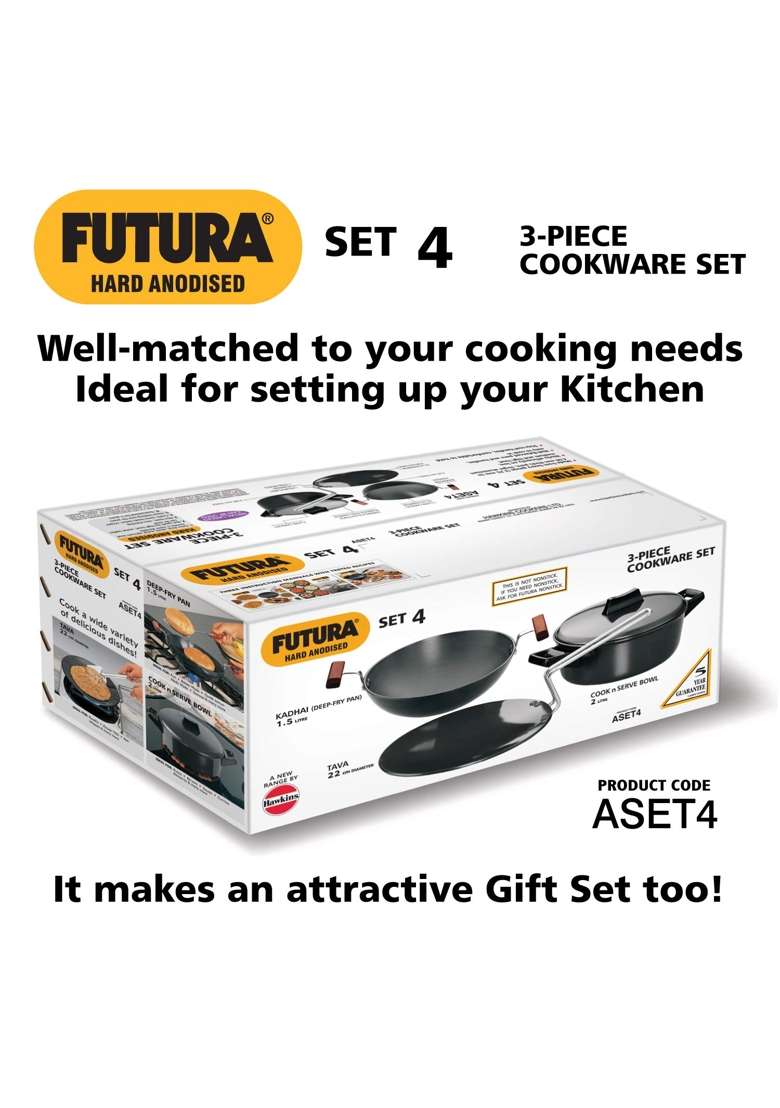 Hawkins Futura Hard Anodised Cookware | 3 L | 3.2 Qt | 4-Piece Set - Indya