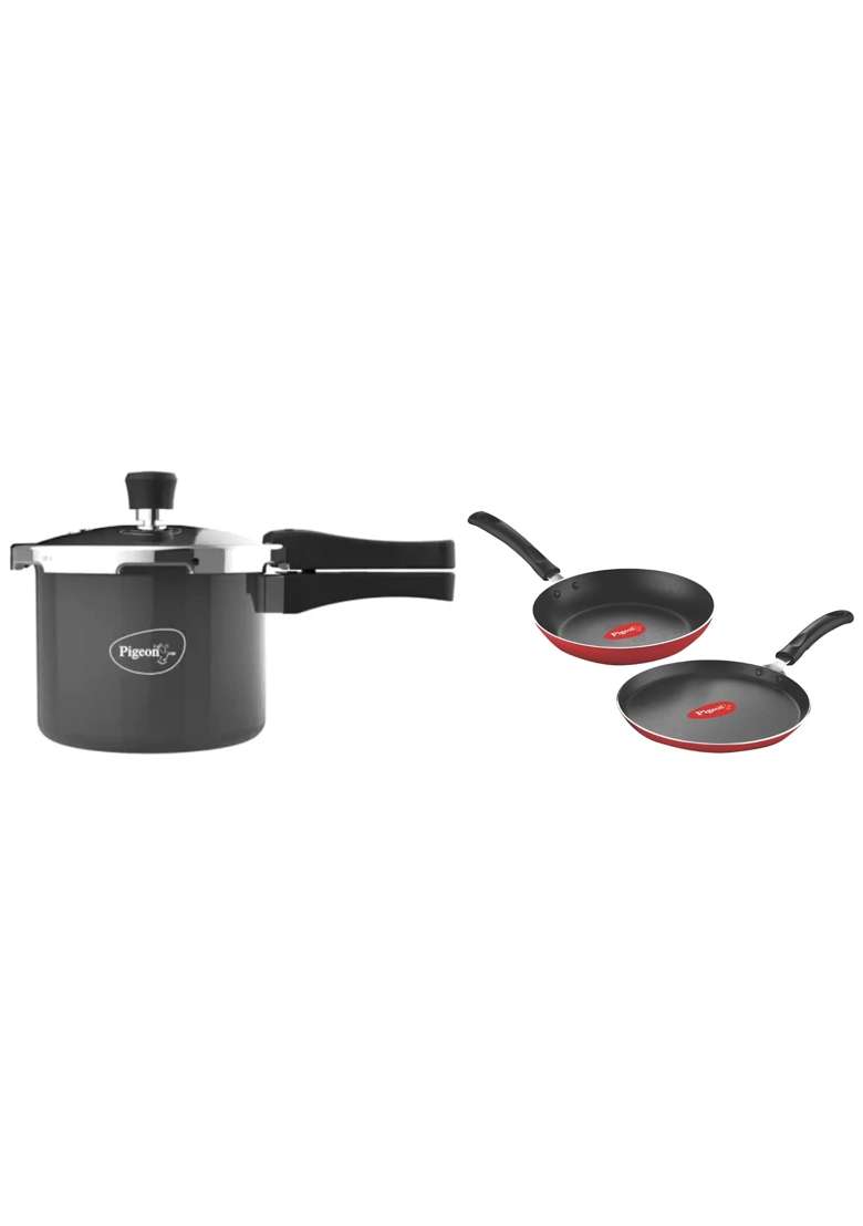 Pigeon Hard Anodised Pressure Cooker Outer Lid with Induction Base and Pigeon Aluminium | 3 L | 3.2 Qt | Non-Stick - Indya