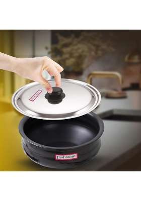 FLIXBLOOM Frontier Black Hard Anodised Induction Base LPG Gas Stove Friendly Deep Kitchen | 2 L | 2.1 Qt | With Lid