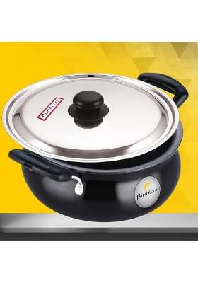 FLIXBLOOM Mega Edge Black Hard Anodised Induction Base Gravy Biryani Handi Biryani Pot for Cooking | 5 L | 5.3 Qt | With Lid
