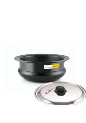 FLIXBLOOM Affluent Black Cookware with Lid Hard Anodised Induction Base LPG Friendly | 1.5 L | 1.6 Qt | Food Safe
