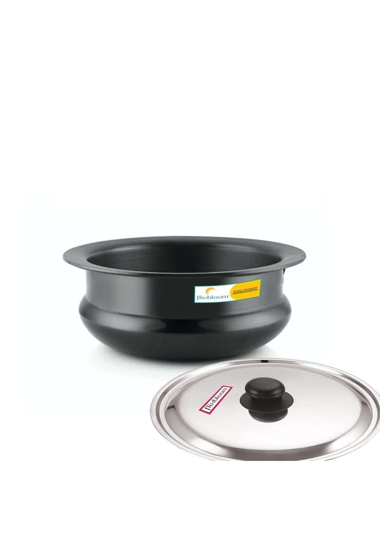 FLIXBLOOM Affluent Black Cookware with Lid Hard Anodised Induction Base LPG Friendly | 1.5 L | 1.6 Qt | Food Safe - Indya