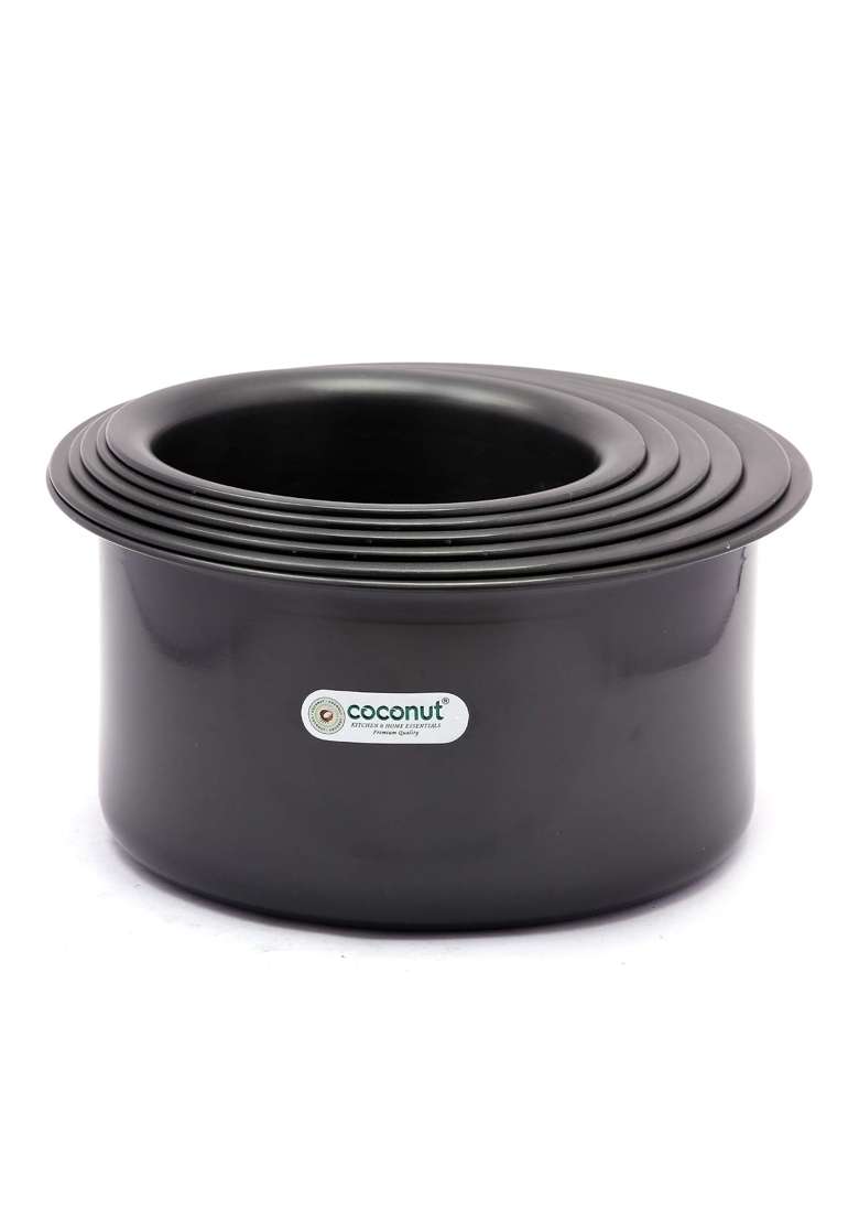 coconut Hard Anodised Tope Cook Pot | 1 L | 1.1 Qt | 6-Piece Set | Induction Compatible - Indya