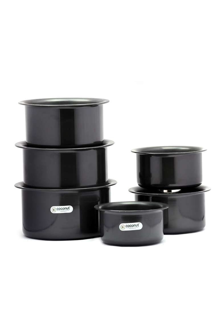coconut Hard Anodised Tope Cook Pot | 1 L | 1.1 Qt | 6-Piece Set | Induction Compatible - Indya