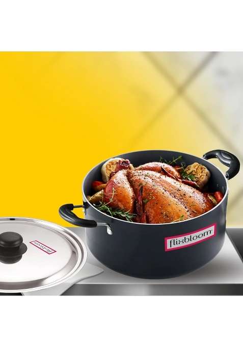 FLIXBLOOM Galactic Black Hard Anodised Deep Utensil Kitchen Cookware Sets with Stainless | 4.5 L | 4.8 Qt