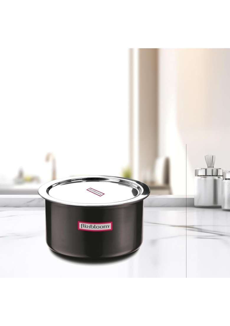 FLIXBLOOM Ebon Black Hard Anodised Induction Bottom | 4 L | 4.2 Qt | With Lid - Indya