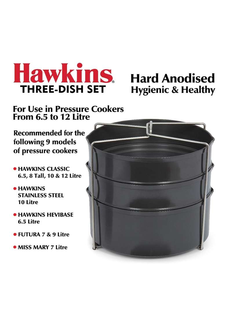 Hawkins Three-Dish Hard Anodised Set | 4 L | 4.2 Qt - Indya