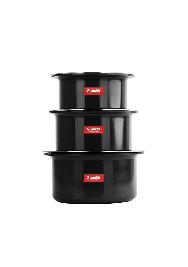 Sumeet Aluminium Anodized Tope Cooking Pot Set | 2.9 L | 3.1 Qt | 3-Piece Set - Indya
