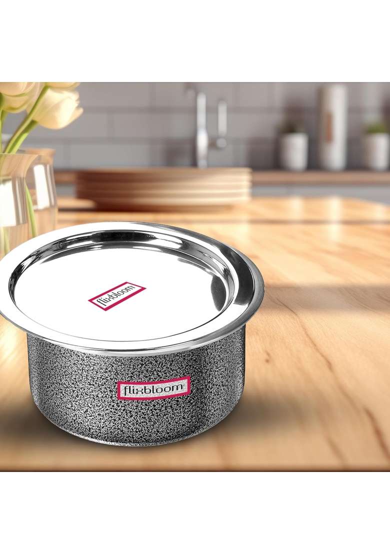 FLIXBLOOM Imperial Hammertone Black Hard Anodised Multipurpose Induction Base and LPG Gas | 1.5 L | 1.6 Qt | With Lid - Indya