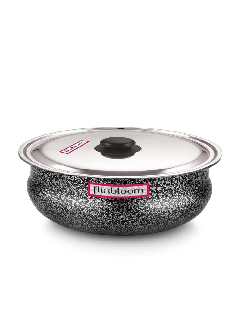 FLIXBLOOM Edge Urli Uruli Handi Bhagona Lagan Cookware Kitchen Utensil Pot Meen Chatty | 2.5 L | 2.6 Qt | With Lid | Food Safe - Indya