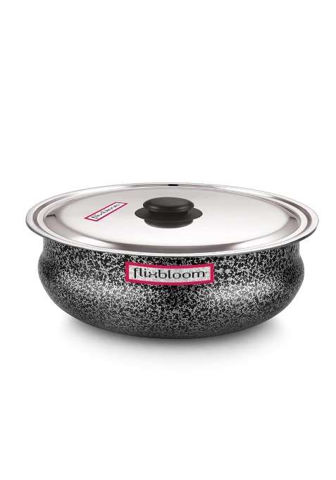 FLIXBLOOM Edge Urli Uruli Handi Bhagona Lagan Cookware Kitchen Utensil Pot Meen Chatty | 2.5 L | 2.6 Qt | With Lid | Food Safe