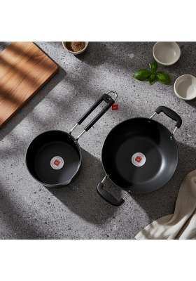 LAZYwindow Hard Anodised Sauce Pan and Kadhai Wok Set | Pack of 2