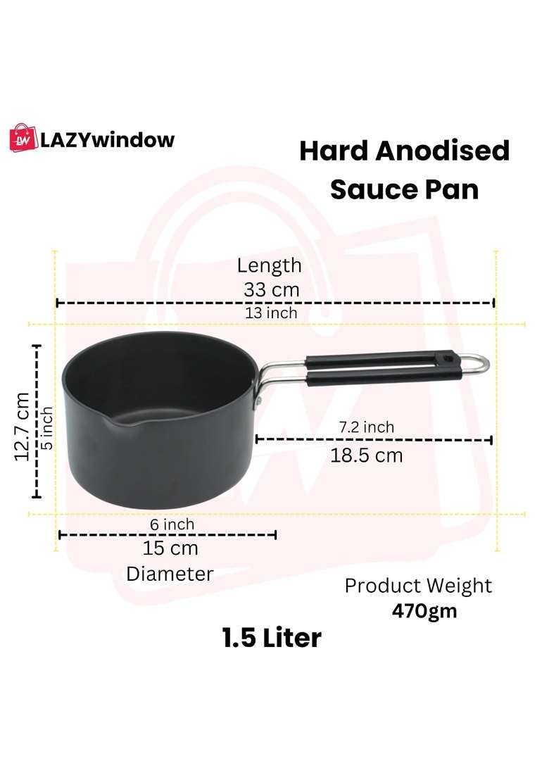 LAZYwindow Hard Anodised Sauce Pan and Kadhai Wok Set | Pack of 2 - Indya