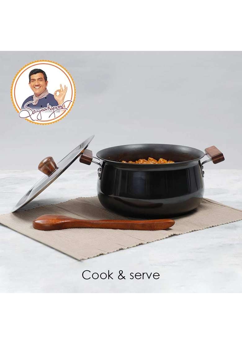 Wonderchef Ebony Hard Anodized Non-Stick Biryani Handi Biryani Pot with Lid | 5 L | 5.3 Qt - Indya