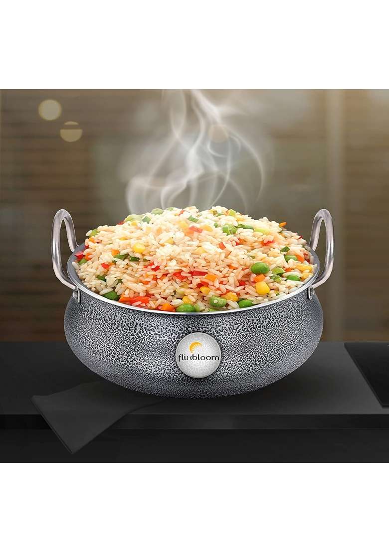 FLIXBLOOM Perfect Hard Anodised Cookware Induction and Gas Stove Compatible Handi Cooking Pot | 3 L | 3.2 Qt | With Lid - Indya