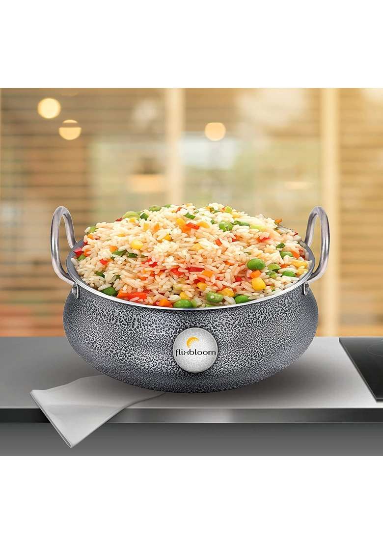 FLIXBLOOM Perfect Hard Anodised Cookware Induction and Gas Stove Compatible Handi Cooking Pot | 3 L | 3.2 Qt | With Lid - Indya
