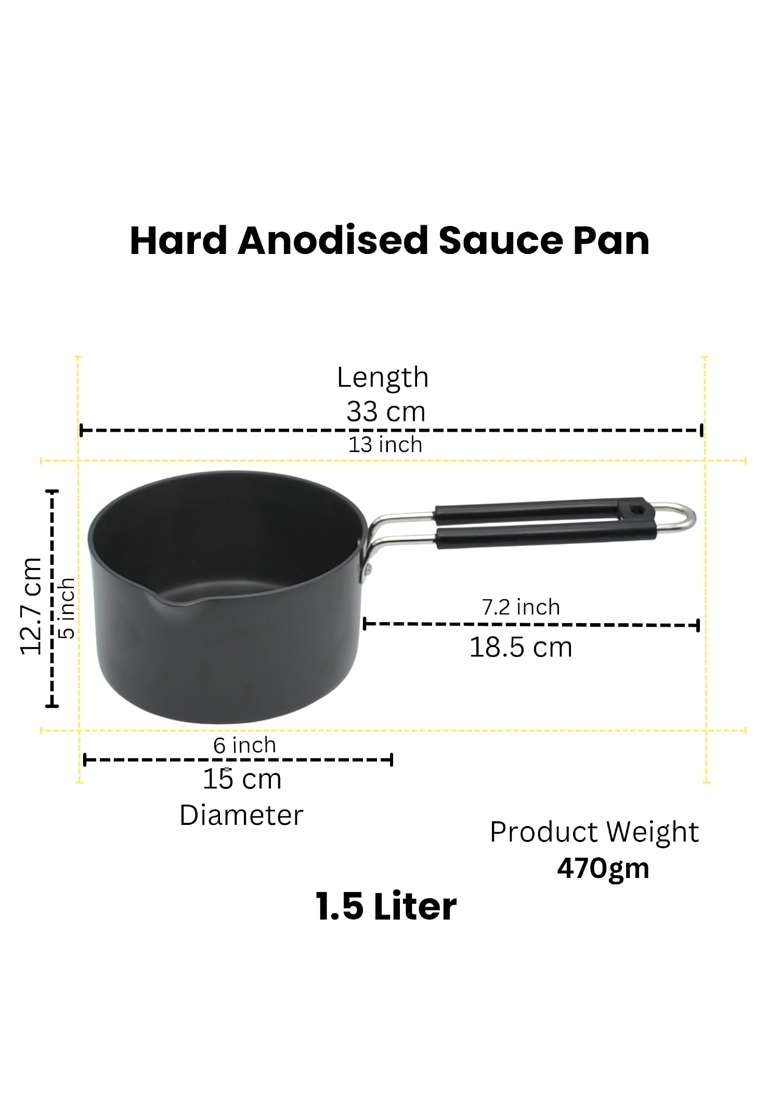 LAZYwindow Hard Anodised Set Sauce Pan | Pack of 3 - Indya