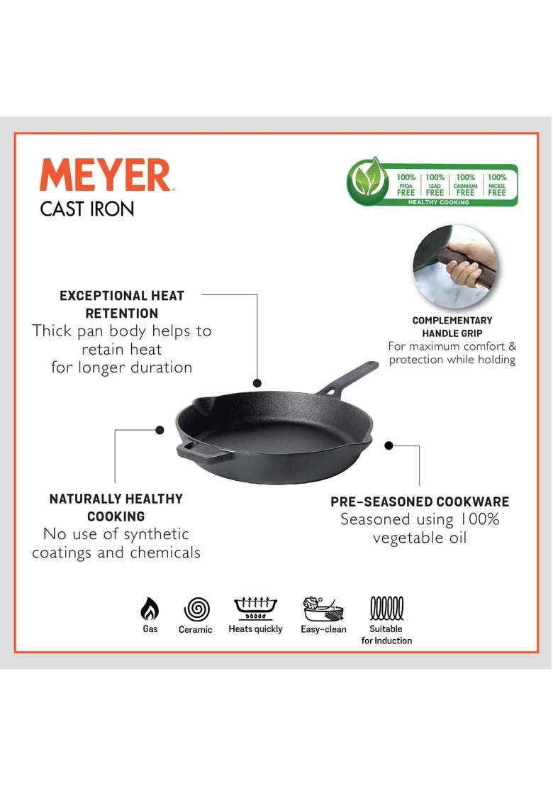 Meyer Pre-Seasoned Cast Iron Cookware Set | 26 cm | 10.2 Inch | 2-Piece Set - Indya